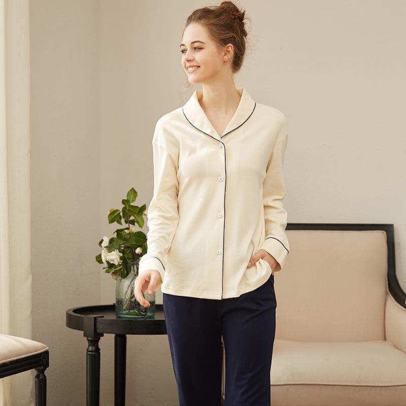 Pure Cotton Pajamas for Women's Breathable Soft Sleepwear Long Sleeved Cardigan Pants Home Wear Set Autumn Female Nightwear