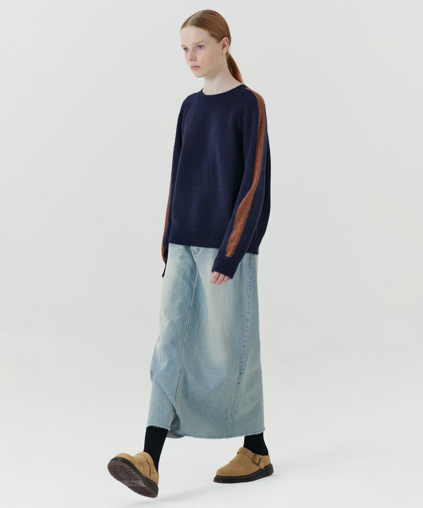 Leuba Rear-Slit Denim Long Skirt - Light Blue