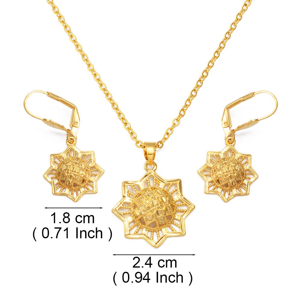 Anniyo African Flower Sets Necklaces Earrings for Woman Fashionable Ethiopian Party Jewelry Middle East Arab India #173016