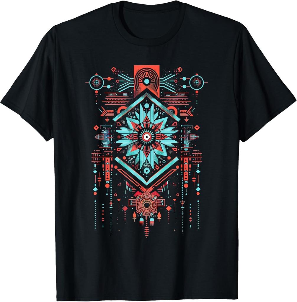 Turquoise Southwestern-Inspired Geometric T-Shirt Design