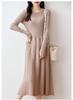 Women's Autumn Loose Merino Wool Crew Neck Sweater Dress Over-the-Knee