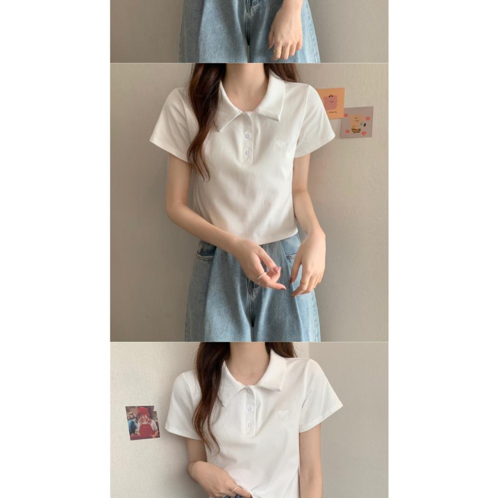 Tricou Nou de Vară cu Mânecă Scurtă Alb Mic Design Nișă Guler Polo Scurt Dulce Cool Top Cămașă pentru Femei