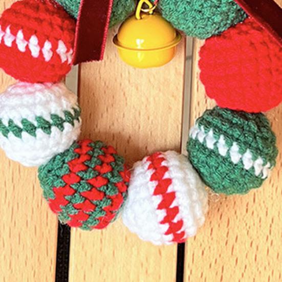 Hand-Knitted Balls Christmas Wreath DIY Knitted Small Wreath Ornament with Mini Jingle Bell for Winter Holiday Home Window Xmas Tree Decor