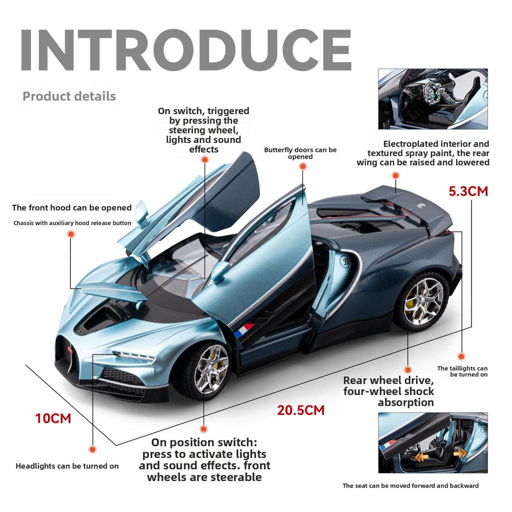 1:24 Tourbillon Car Model Simulation Alloy Supercar Model Children's Toy Boy Racing Car Collection