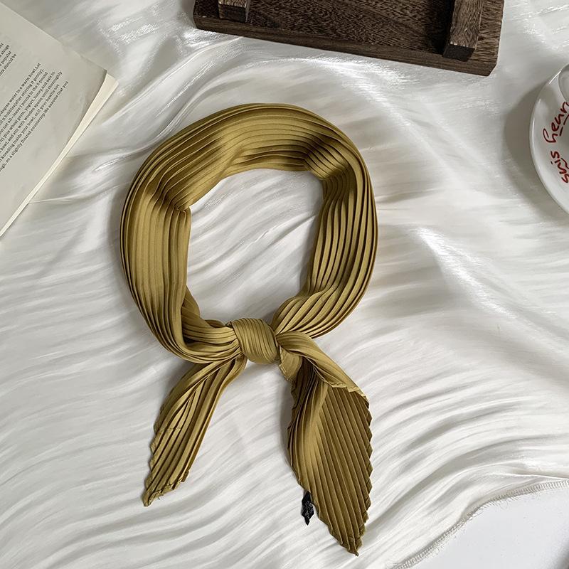 Crumpled rhombus silk scarf high-end new solid color versatile silk scarf neck small scarf streamer scarf shawl