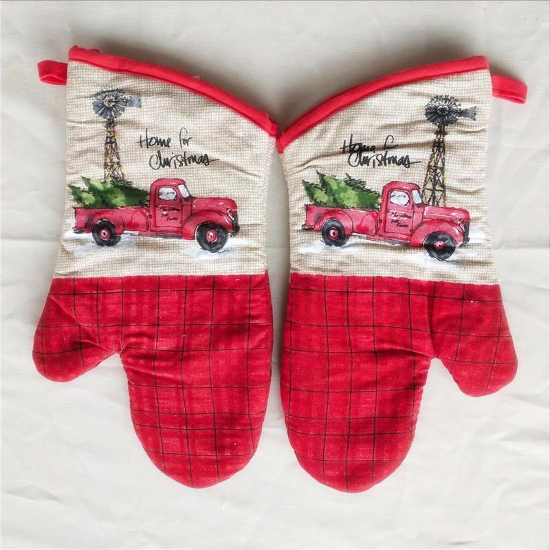 

1Pc 18x33cm Cotton Christmas Printed Kitchen Baking Oven Mitt Microwave Insulation Glove Pad Xmas Party Gift