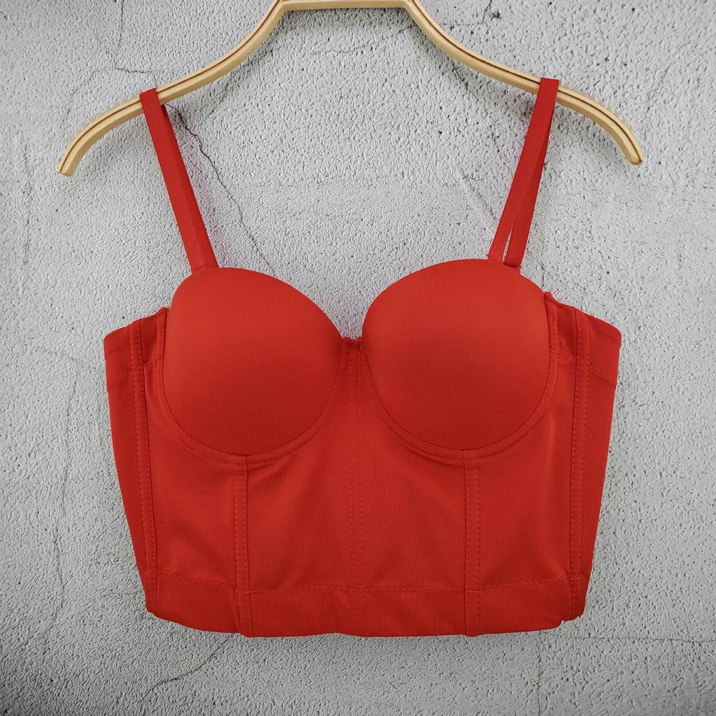 Trendy Backless Strapless Solid-color Corset Small Strapless Shoulder Strap Versatile Bridesmaid Dancer Red Wrap-around Breathable Comfortable Camis