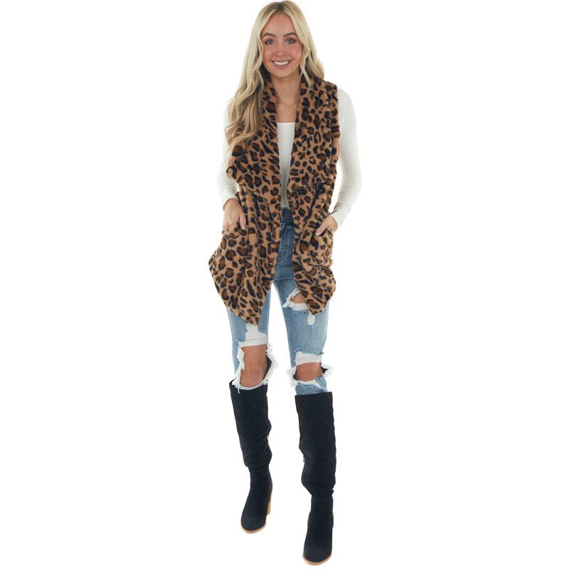 2024 Fall/Winter Leopard Print Women's Faux Fur Coat with Pockets - Plush, Loose Fit, Fashionable and Cozy