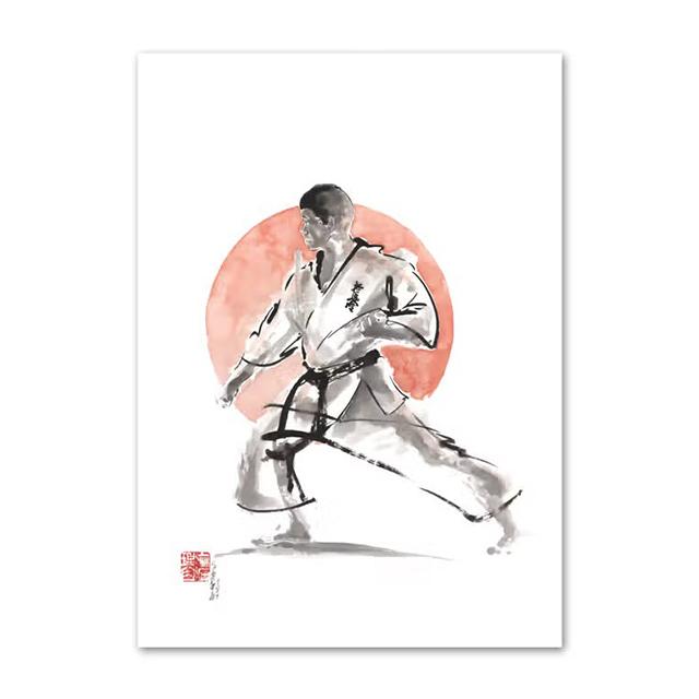 Japanese Minimalist Black Shotokan Samurai Karate Art Ink Canvas Painting Posters and Prints Wall Pictures for Living Room Decor