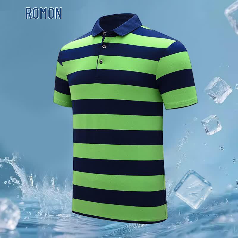 

ROMON Men s Summer Striped Short-Sleeve Polo Shirt L