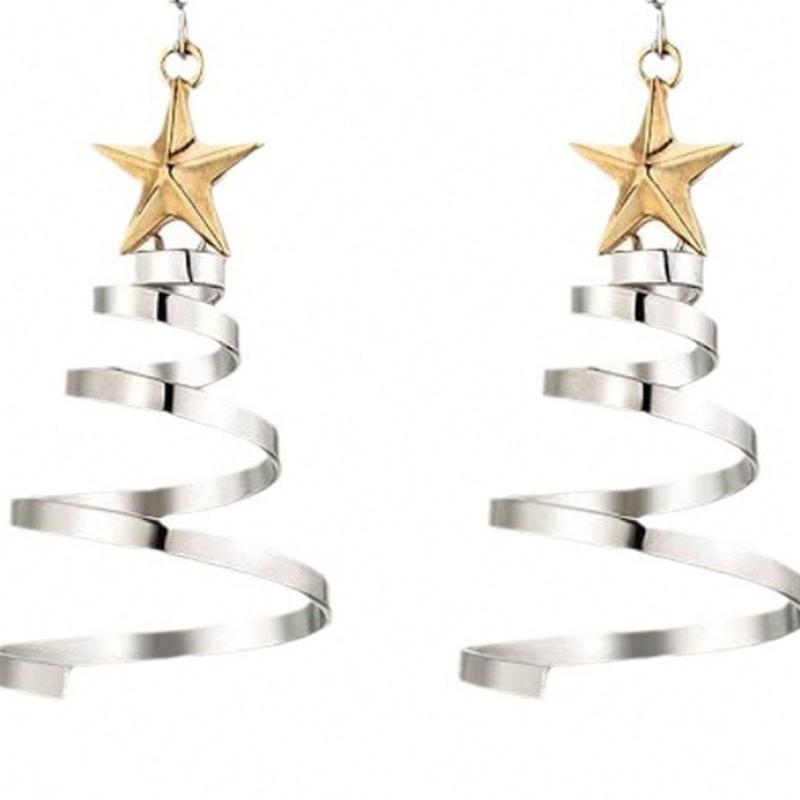 Moonfan 1 Pair Christmas Creative Multi-Layer Spring Five-Pointed Star Earrings, Fashionable Christmas Tree Stud Earrings
