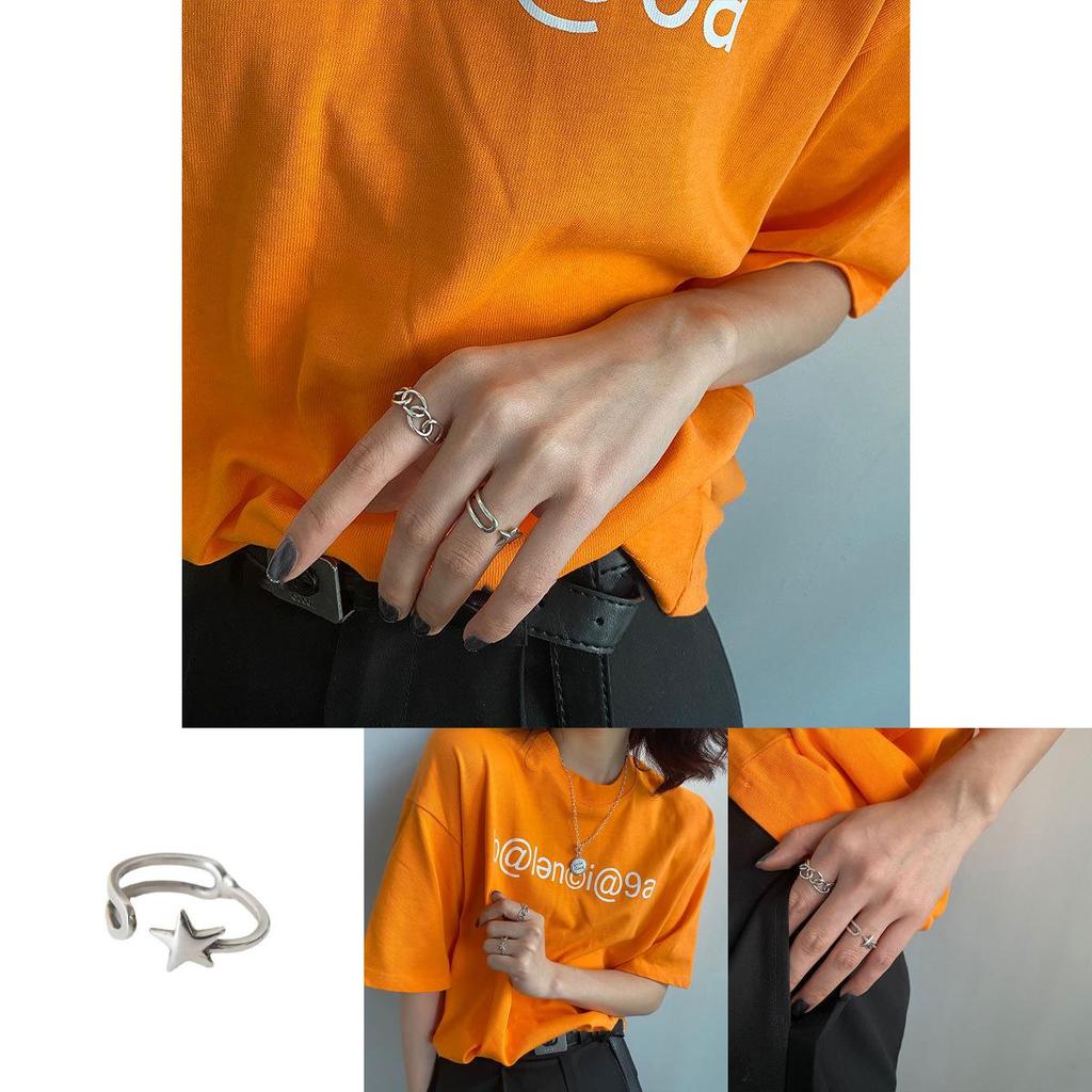 Unique Korean Daejeon Hollow Circular Chain Star Ring For Women In 925 Silver