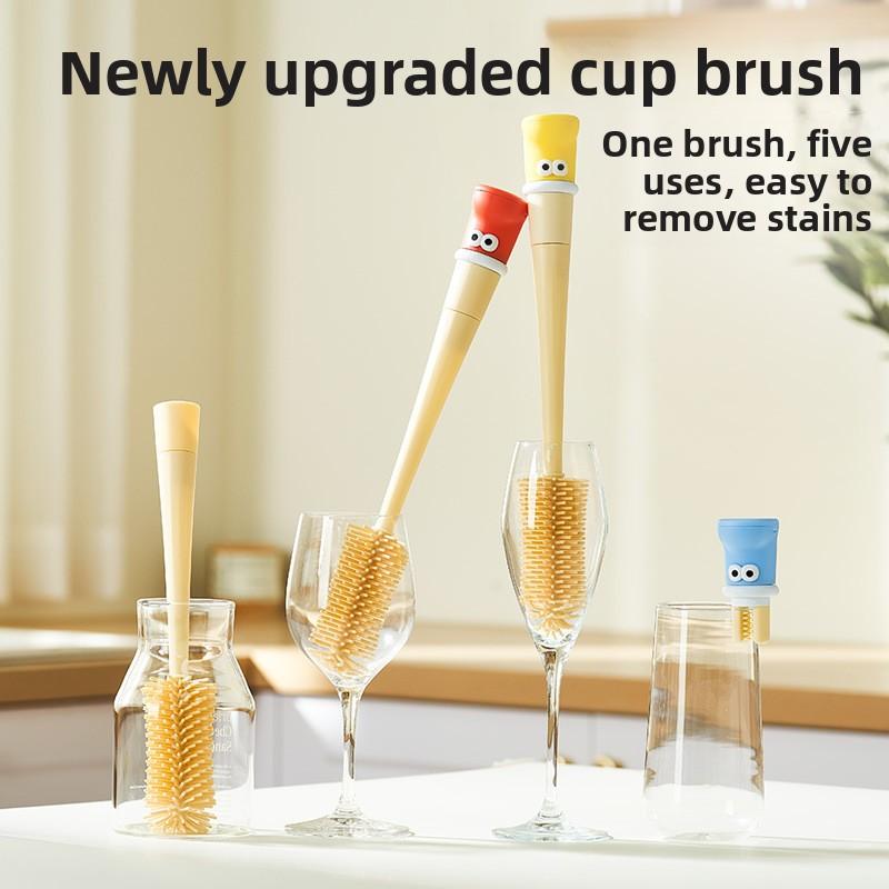 Cup Brush, Water Cup Long Handle Brush Multi-functional 5-in-1 Thermos Cup Cover Brush, Cleaning Brush for Milk Bottles