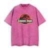 Jurassic Park washed retro Tshirt streetwear hiphop retro Tshirt Unisexs and Womens summer casual shirt