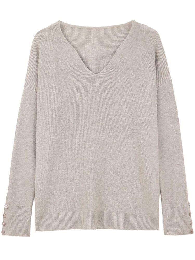 Pulover Tricotat Chic cu Gât în V cu Coaste pentru Femei - Moale, Mărimi Mari cu Croială Largă pentru Primăvară, Toamnă și Iarnă