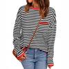 Women's Long Sleeve Striped Top with Red Trim and Chest Pocket Multi Colors
