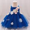 European & American Style One-Shoulder Baby Girl Wedding Dress with 3D Flowers, Ideal for First Birthday or Special Occasion Performance.