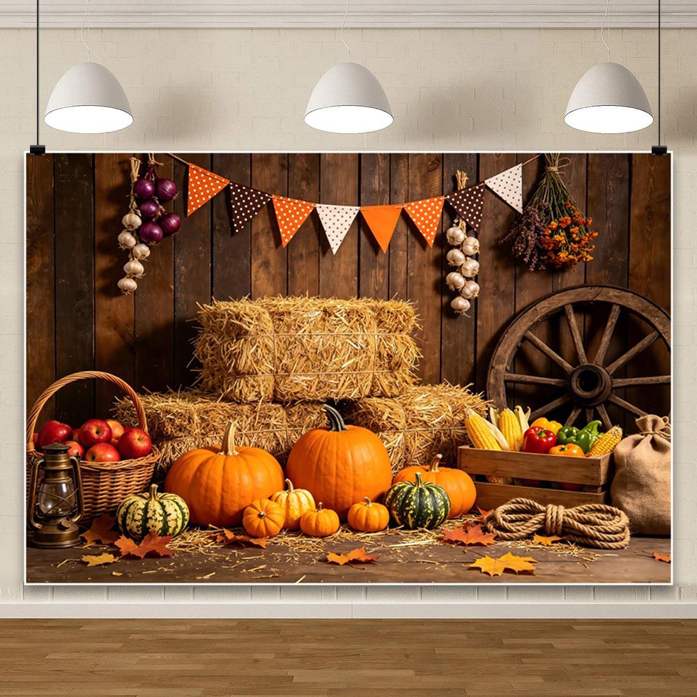 Autumn Scenery Large Banner Yellow Maple Leaves Pumpkin Photography Backdrop Fall Harvest Thanksgiving Party Decor Background