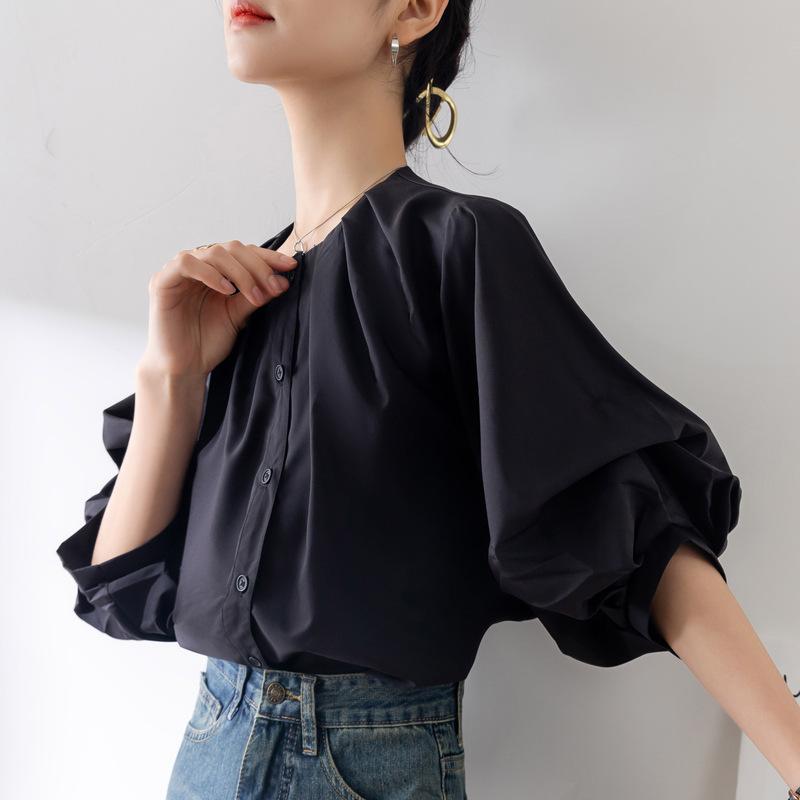 GMXIA Women's Simple Shirt Summer Blouse Commuter Style Medium Sleeve