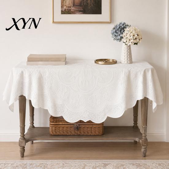 Durable Lace Table Cover Square Floral Doily, Scalloped White Tablecloth, Vintage Style Small Non-shrinking Tablecloth for Coffee Side Tea Party Home