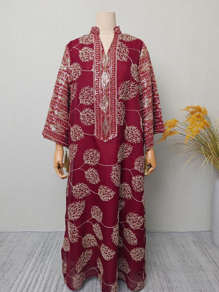 Spring/Summer Tassel Leaf Embroidered Muslim Long Dress - Elegant & Fashionable Cover-up Robe