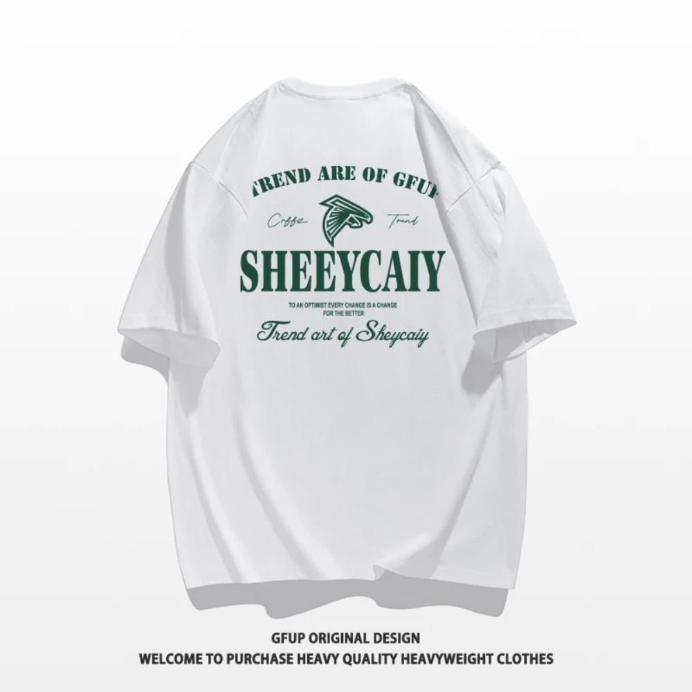 Sommermode Schweres Retro-T-Shirt für Herren mit englischen Buchstaben, 100 % Baumwolle, bedruckt, Rundhalsausschnitt, hochwertiges Casual Fitness Street