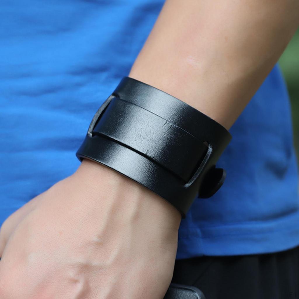 PU Leather Bracelet, Adjustable Buckle Belt Bracelet Cuff Punk Style for Men Women