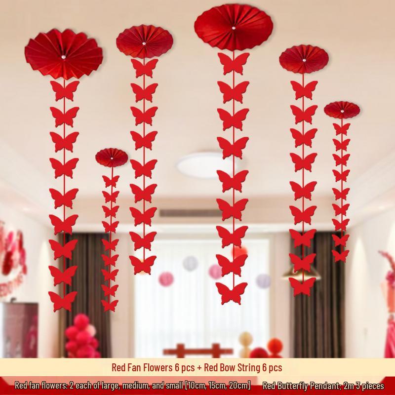 Luxury Wedding Decoration Pendants: Double Happiness Ceiling Ornaments for Bride's and Groom's Bedrooms & Living Room