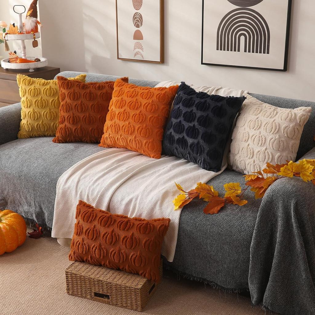 Halloween Pillowcase Fall Pumpkin Plush Solid Color Hidden Zipper Square Velvet Bedroom Living Room Sofa Decor Pillow Cover 45CM