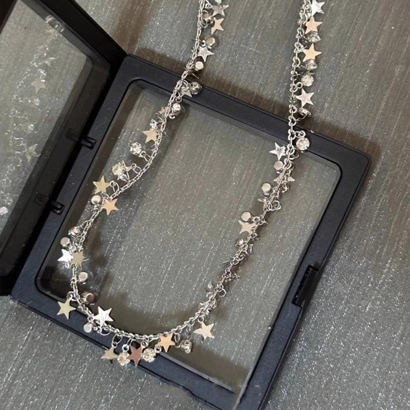 Fashionable Alloy Necklace Pentastar Charm Clavicle Chains Versatile Star Bead Choker Accessory Jewelry for Women