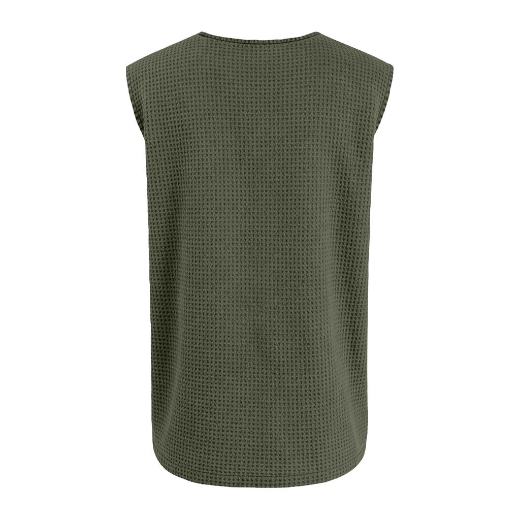 Canotta Henley da uomo in maglia senza maniche con taschino sul petto e chiusura a bottoni, vestibilità casual atletica per l'uso quotidiano