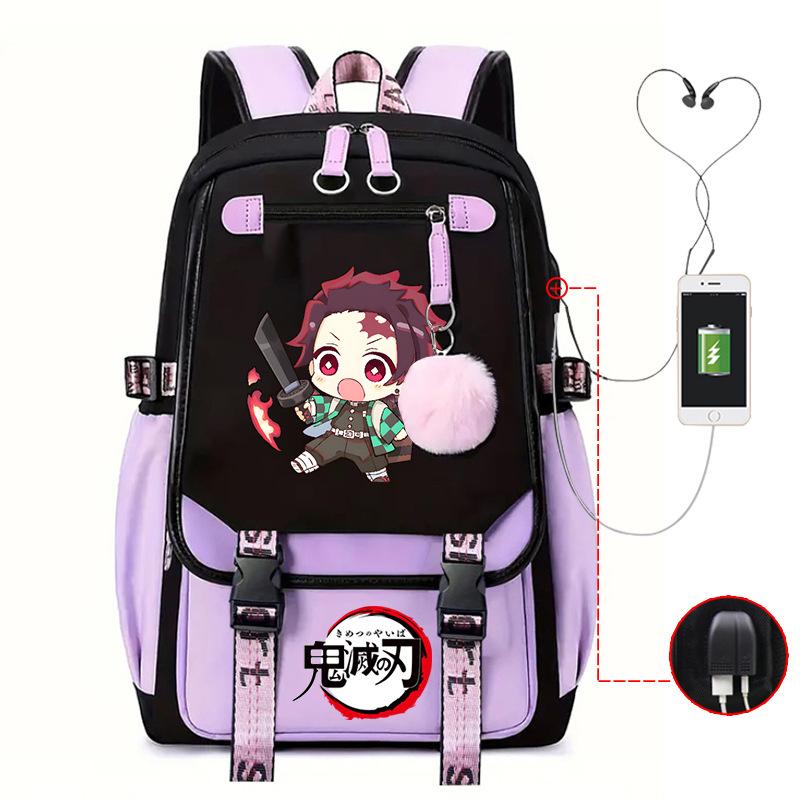 Ghost Annihilation Blade Grade 3-6 Junior High School Student High School Student School Bag Strap USB Multifunctional Backpack