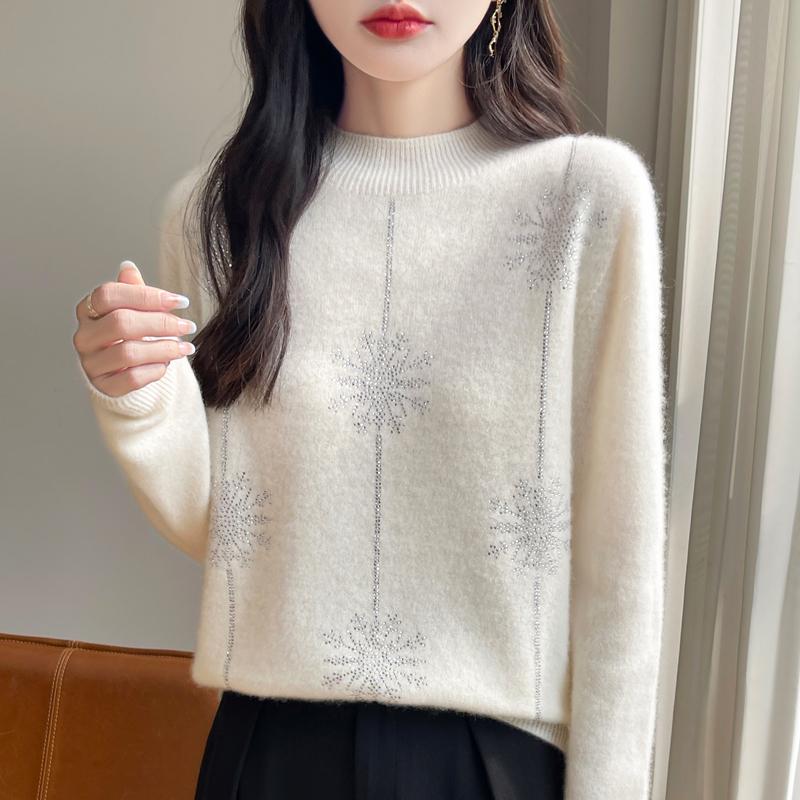 Women's Cashmere Sweater Qinghe Cashmere 30% Cashmere 70% Wool Autumn and Winter Pullover Warm and Fashionable