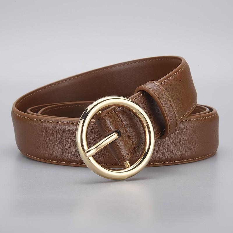 Womens Genuine Leather Belt With Round Pin Buckle Sweet Style 2-4cm Wide Alloy 90-120cm Length