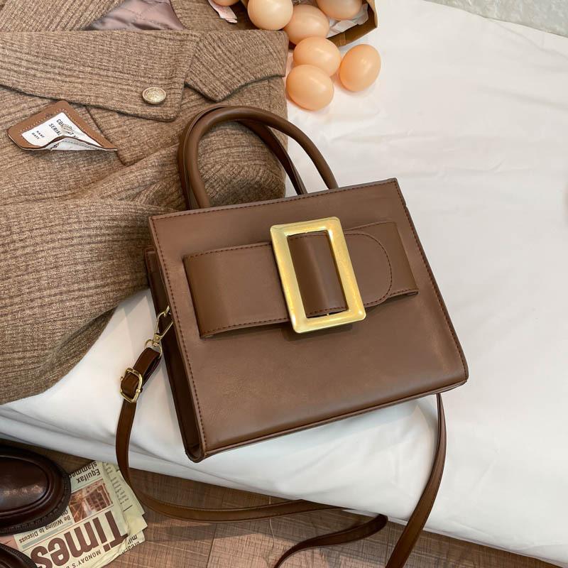 Women Retro Fashion Solid Color Small Square Shoulder Crossbody Handbag