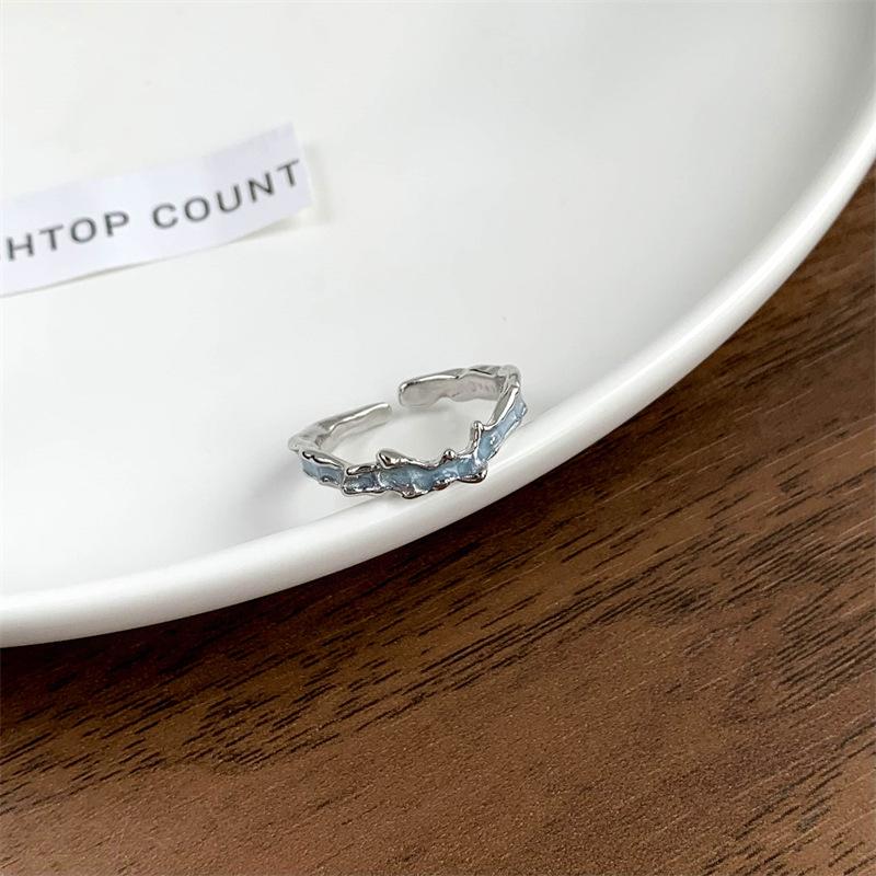Mint Irregular Texture Ring Women'S Light Luxury Niche Design High Sense Fashion Personality Girlfriend Combination Ring