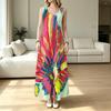 Bohemian A-Line Maxi Dress,Sleeveless Lightweight Abstract Art Print,Vibrant Vacation Dress for Pool