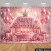 2D Glitter Pink Happy Birthday Backdrop Cake & Balloon Party Decor Banner