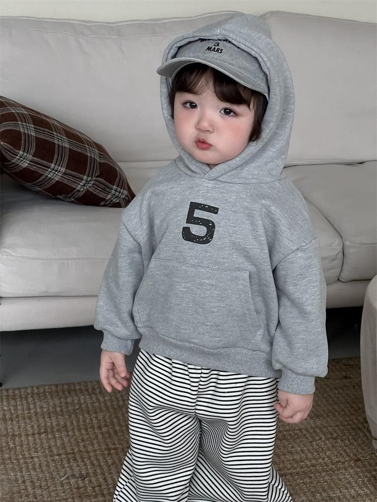 Baby clothes autumn and winter thickened hooded sweater set children's clothing boys striped sweatpants fleece two-piece set