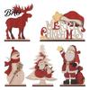 Christmas Desktop Centerpieces Nordic Ornaments, Wood Reindeer Santa Claus Snowman Figurine, Rustic Wooden Seasonal Ornaments Decoration for