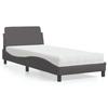 VidaXL Bed with Mattress Grey 90x200 Cm Faux Leather, Bedroom Furniture, Single Bed, Curved Bed Frame, Slatted Base, 3208340