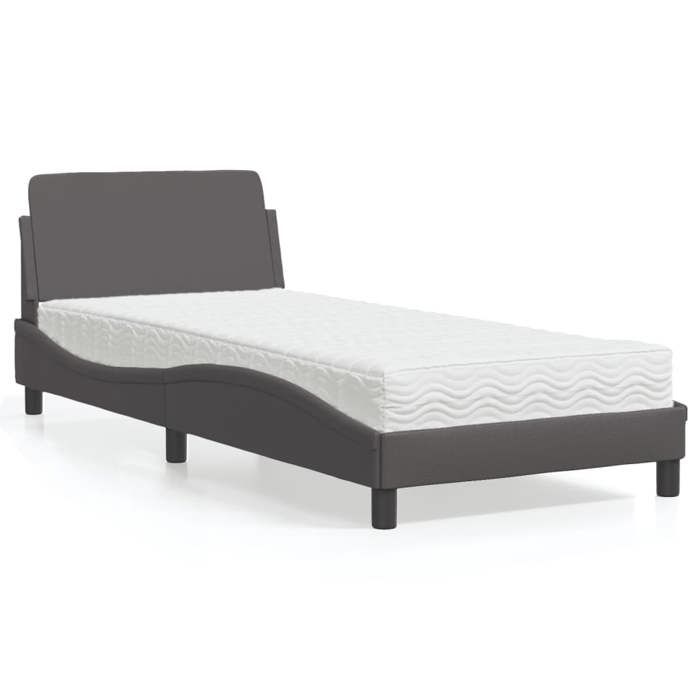 VidaXL Lit avec matelas gris 90x200 cm similicuir, meuble de chambre à coucher, lit simple, cadre de lit incurvé, sommier, 3208340