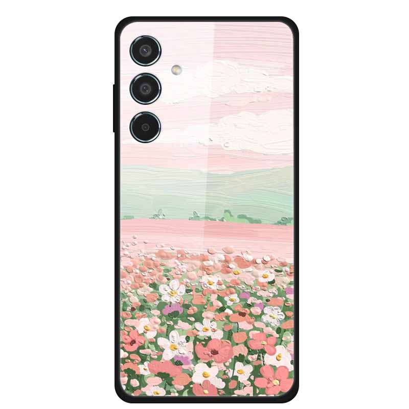 Glass Cellphone Case For Samsung Galaxy M35 Hard Plastic Back Cover For Samsung M 35 Flowers Painted Cases Fundas Shell Shield