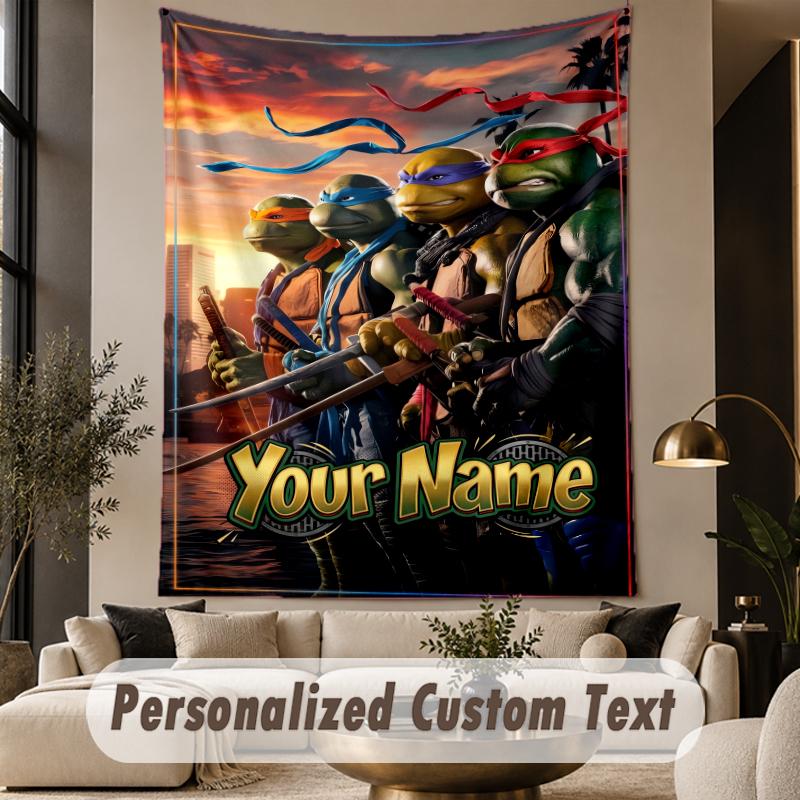 Custom Text Printed Tapestry Teenage Mutant Ninja Turtles Pattern Large Wall Hanging Indoor Room Decor