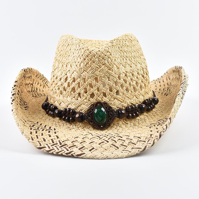 

Summer Bohemian Straw Hat Women Men Panama Cowboy Hats Outdoor Hollow Out Travel Sun Hat One Size бежевий