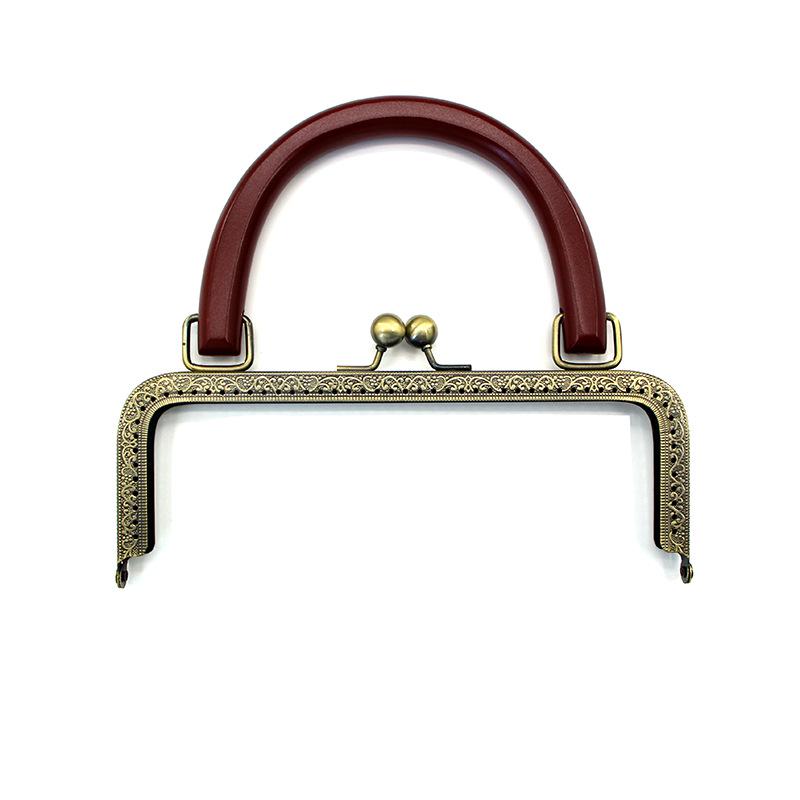 20CM Dark Embossed Bronze Handbag Handle with 25CM Square Wood Clasp and Smooth Screw Material
