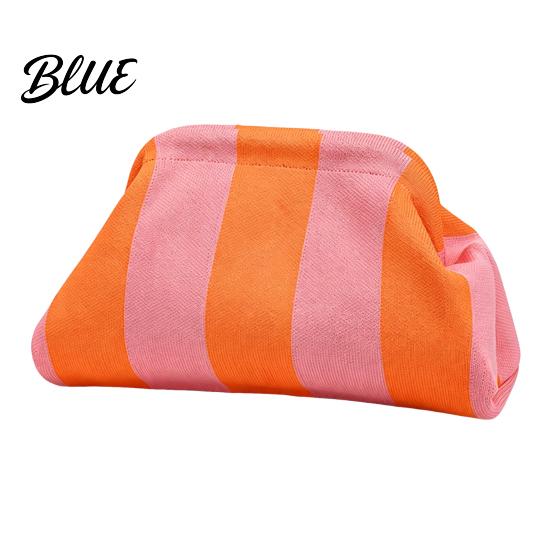 Multipurpose Handbag Women Woven Striped Clutch Purse Large Capacity Kiss Lock Purse Cosmetic Pouch Summer Beach Vacation Evening Dumpling Bag
