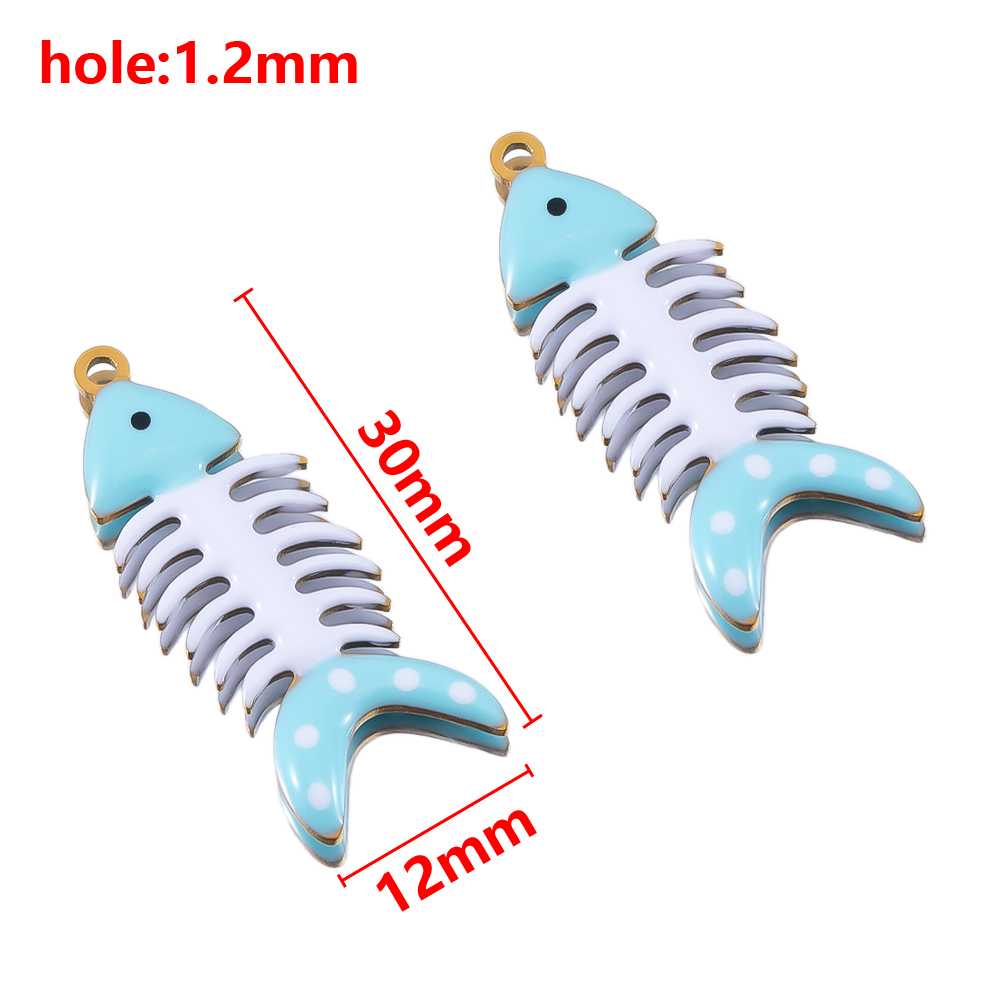 2pcs Stainless Steel Cute Enamel Stripe Fish Color Fish Tail Charms Animal Pendant Base for DIY Earring Necklace Jewelry Making