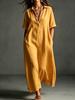 European and American women's clothing spring and summer new cotton and linen simple and elegant solid color short-sleeved lapel dress