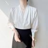 Spring/Summer V-neck Chiffon Shirt for Women OL Professional Long Sleeve Shirt for Women